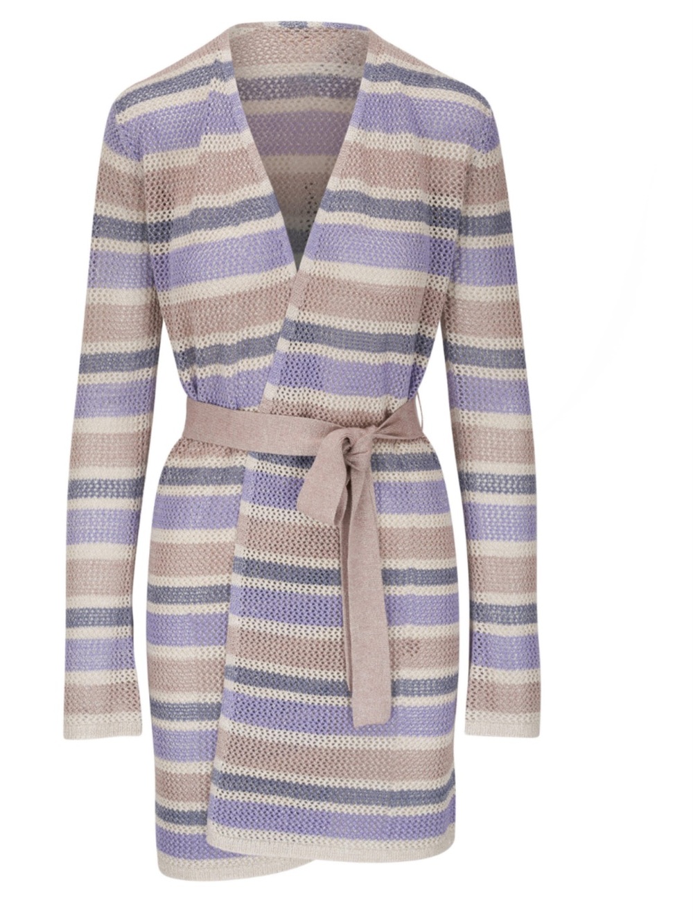 L'Agence Metallic Purple Koi Stripe pointelle Belted Cardigan Size XS
